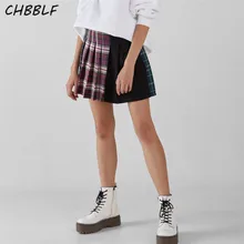 CHBBLF Женская милая плиссированная мини-юбка в клетку юбка со складками на молнии сбоку женская уличная юбка в консервативном стиле NJN1265