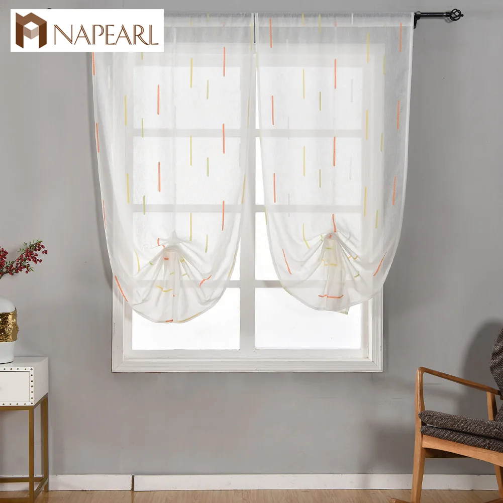 

NAPEARL 1 Piece Short Roman Curtains Tulle Drops for Kitchen Windows Simple Stripes Jacquard Modern Design Thread Rustic
