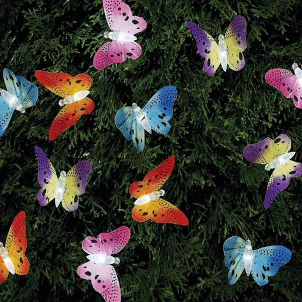 Wholesale Weather Resistant 12 LED Bulb Solar Powered Butterfly Fiber