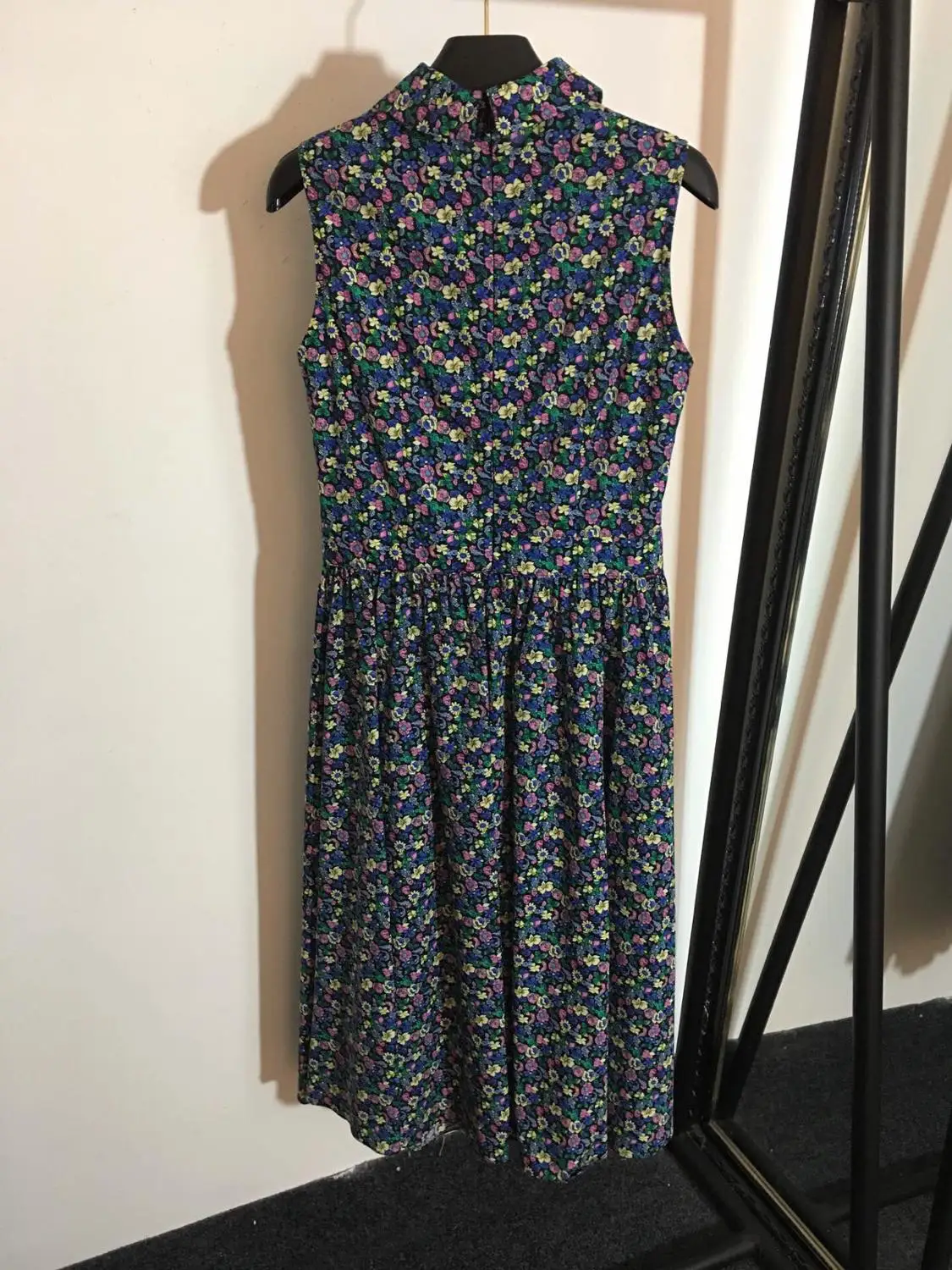 High Quality Brand Pure Cotton Clothes Women Summer Vintage Printed Dress Turn Down Collar Sleeveless Slim A Line Dresses