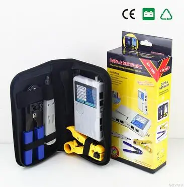 

Free shipping,NOYAFA NF-1202 Network tool kit Wire stripper + 4 IN 1 network cable tester+ RJ45 Crimping tool +punch Down Tool