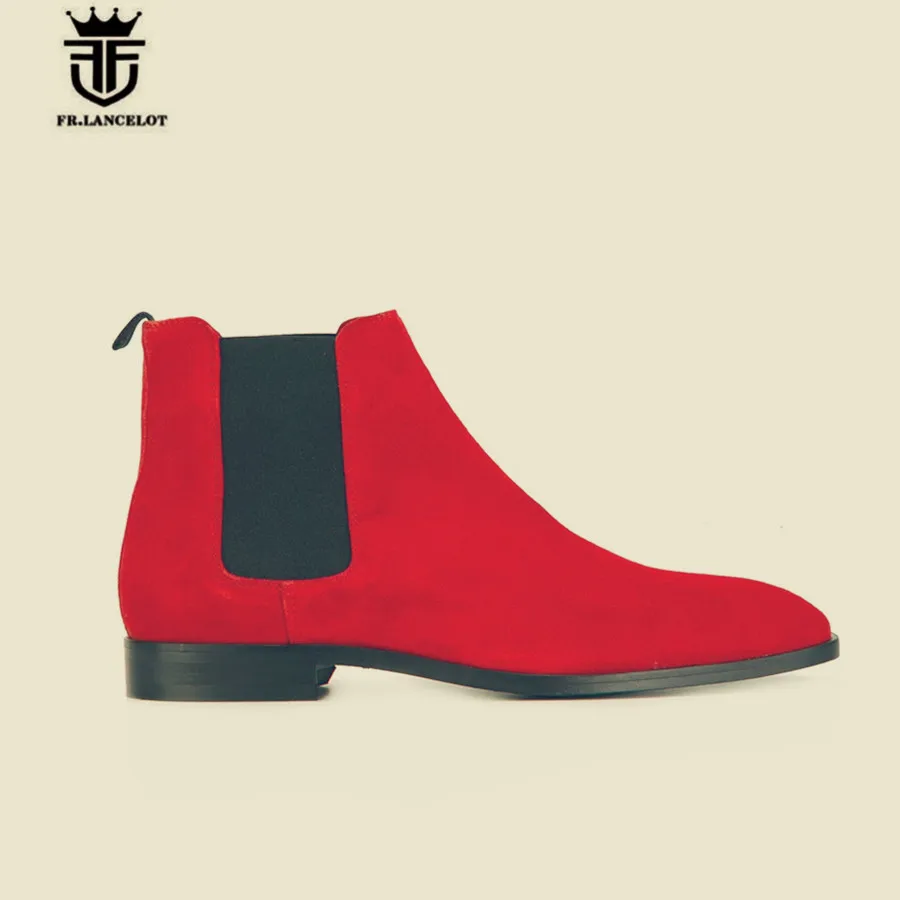 Реальное изображение ручной работы без шнуровки красный нубук натуральная кожа ботильоны челси роскошные персонализированные эксклюзивный дизайн Ботинки martin