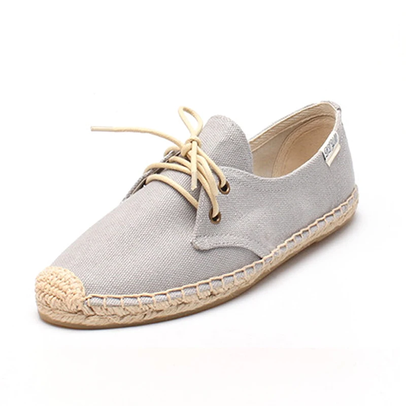 

Lace Up Canvas shoes Women Cavans flat espadrilles Off-duty days rubber outsole Women flats Boat Loafers