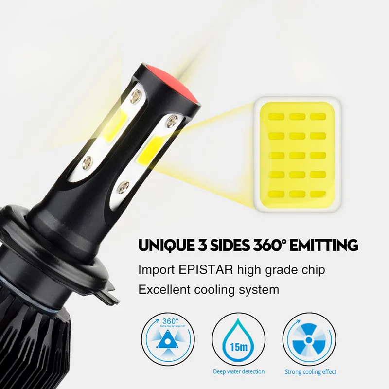 NAO H7 LED H4 H11 Противотуманные фары HB4 HB3 3 боковая Автомобильная фара H1 H27 880 881 12 В