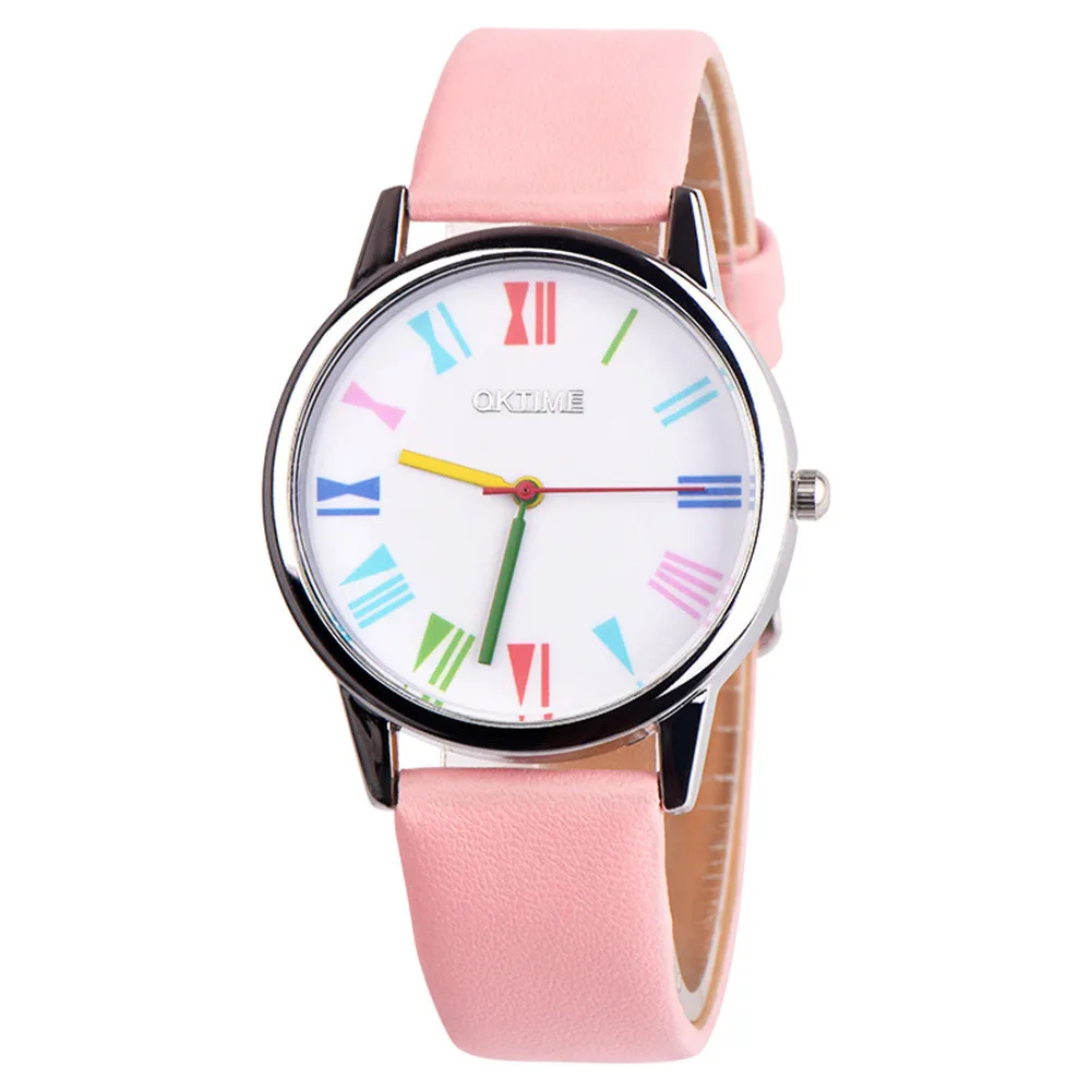 

high quality cartoon hand colored number funny watch leather band fashion womage pencil pointer Women Quartz wrist watch #7