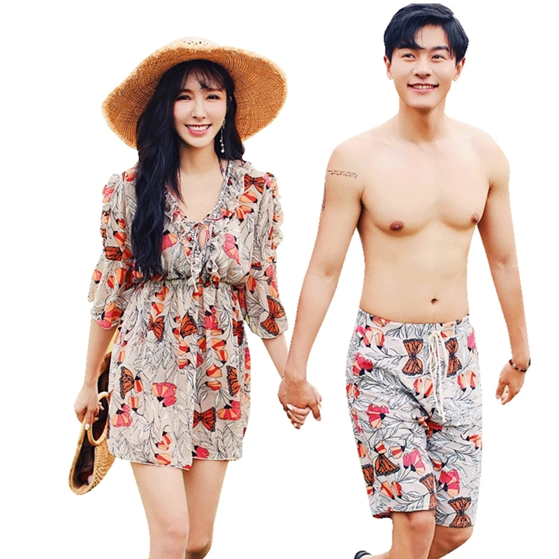 

Butterfly print couple swimwear women's bikini women's swimwear men's beach wear