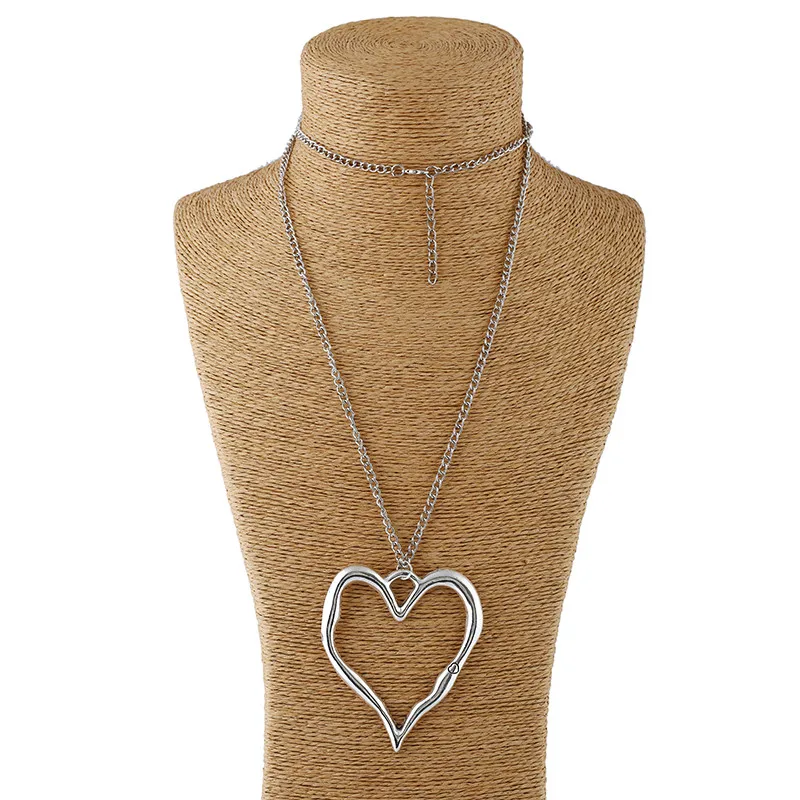 1 шт. старинное серебряное крупное абстрактное металлическое сердце-подвеска длинная цепочка Lagenlook ожерелье для женщин