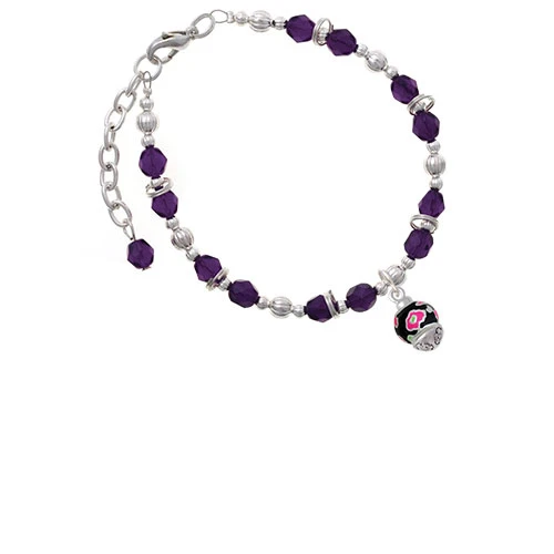 Silvertone Wide Hot Pink Cheetah Print Band Spinner Purple Beaded Bracelet