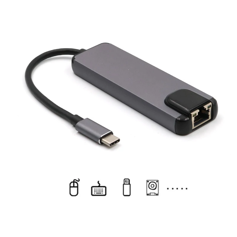  Type C USB C Hub USB to Gigabit Ethernet Rj45 1000M Lan HDMI USB Adapter for Macbook Pro Thunderbol
