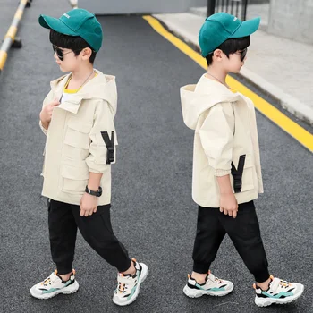 

Boys Hooded Jackets Windbreaker Kids Coat Children Outwear Spring 2019 Fall Autumn Trench Coats Teenager 3 to 13 Years
