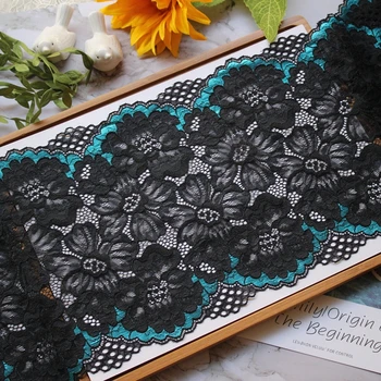 

5yards/lot 20cm Wide Embroided Blue Black Elastic Lace Trim Fabric DIY Garment Accessories Sewing Lace Ribbon