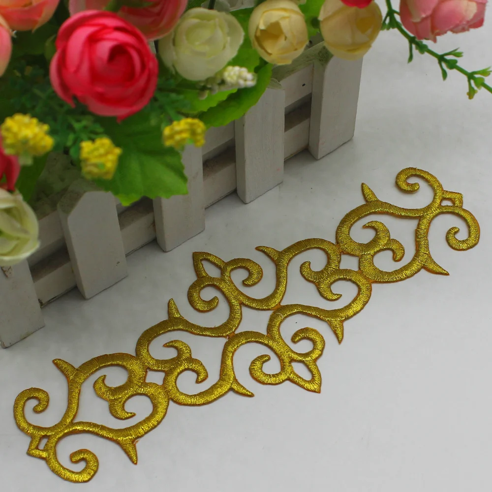 

YACKALASI 15 Pieces/lot Gold Embroidery Appliqued Iron on Flower Aplique Costume Accessories 19*7.5cm