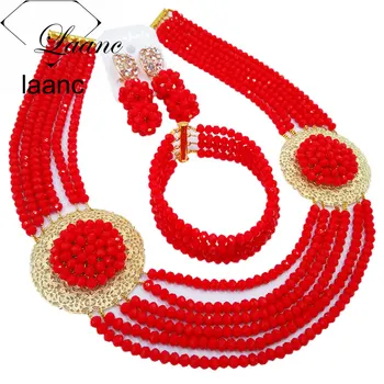 

Latest Fashion Opaque Red Nigerian Wedding African Beads Jewelry Set Crystal PHDS016