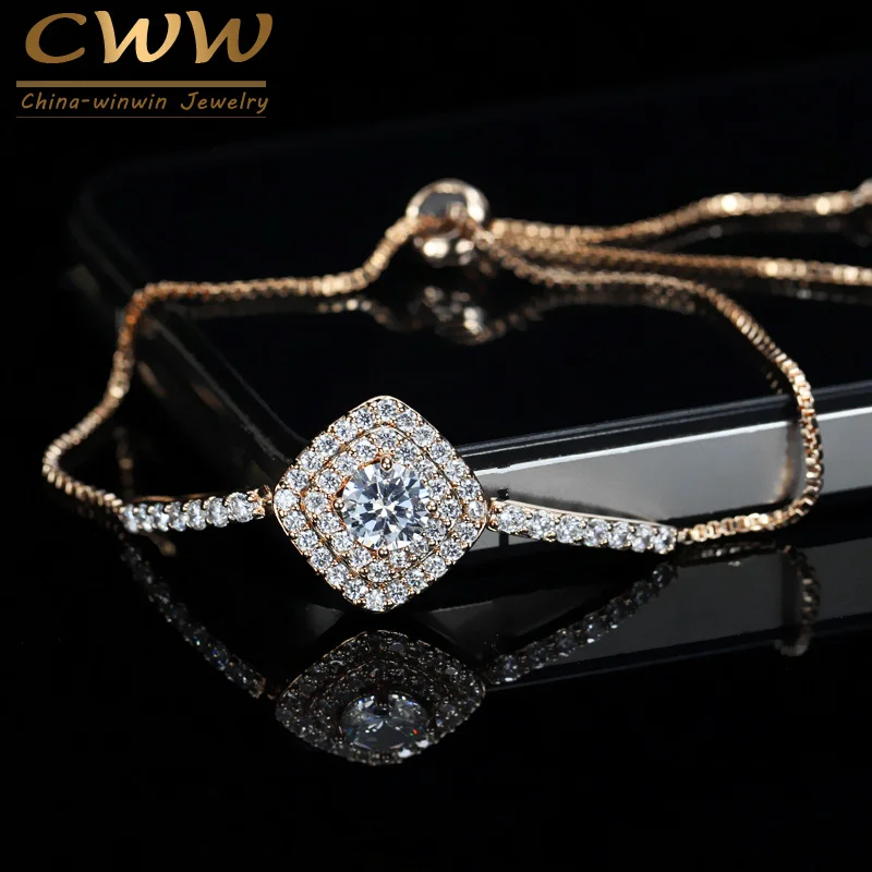 CWWZircons регулируемый размер розовое золото цвет браслет цепочка с кубическим цирконием проложили для женщин девушка мода ювелирные изделия подарок CB186