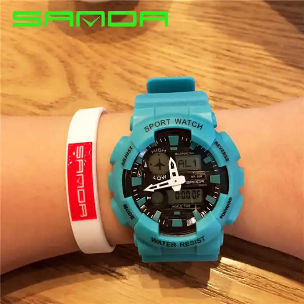 Sanda новые спортивные мужские модные уличные армейские военные часы Автоматические водонепроницаемые наручные часы наивысшего качества G женские знаменитые ударные часы - Цвет: 2