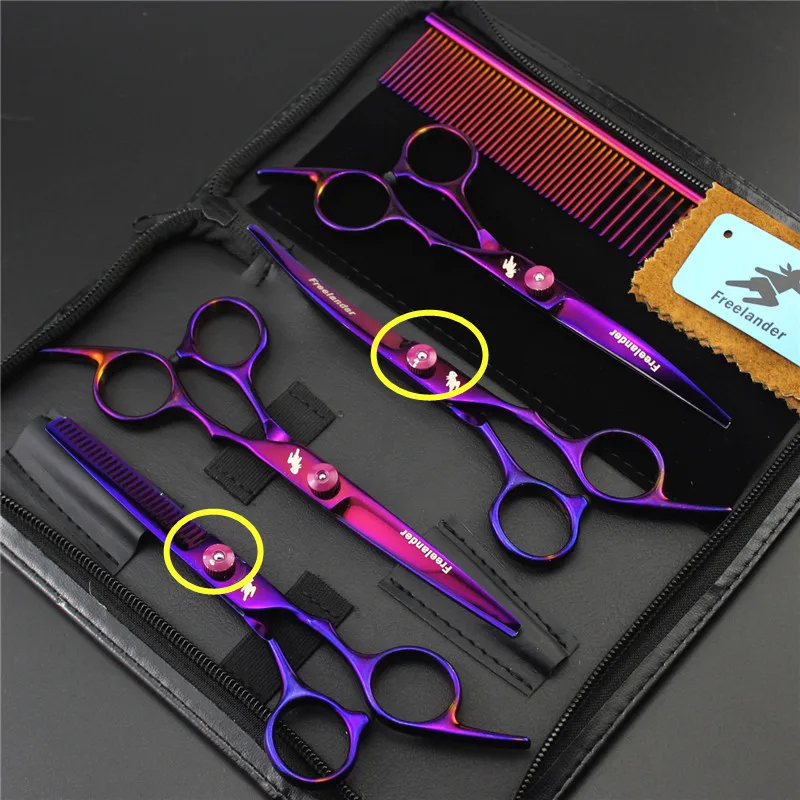 Freelander 6 дюймов радужные фиолетовые профессиональные ножницы для домашних животных набор с расческой собака салонная машинка для стрижки волос комплект для ухода за собакой в домашних животных