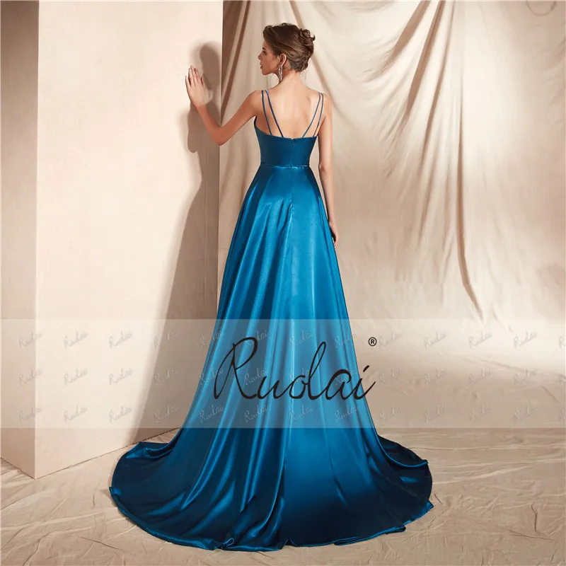 Sexy Evening Dress Long 2019 V Neck A-Line Prom Dress with Slit Spaghetti Straps Formal Party Gown Dress Robe de Soiree SN17 Sexy Evening Dress Long 2019 V Neck A-Line Prom Dress with Slit Spaghetti Straps Formal Party Gown Dress Robe de Soiree SN17