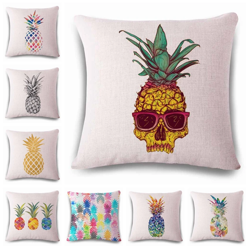 

Watercolor Pineapple Cushion Cover Linen Affection Sofa Car Seat Family Home Decorative Throw Pillow Case Housse De Coussin