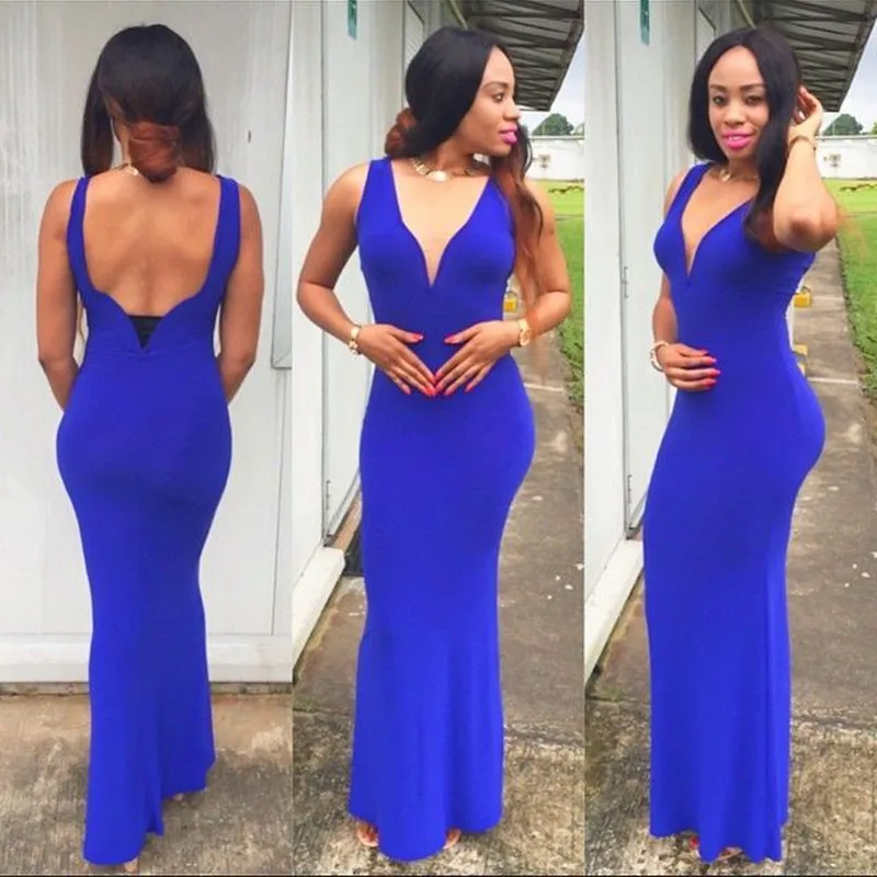 

Mermaid Evening Dresses 2017 V-Neck Sleeveless Backless Floor Length Chiffon 2017 Royal Blue Prom Dresses Long Vestidos De Festa
