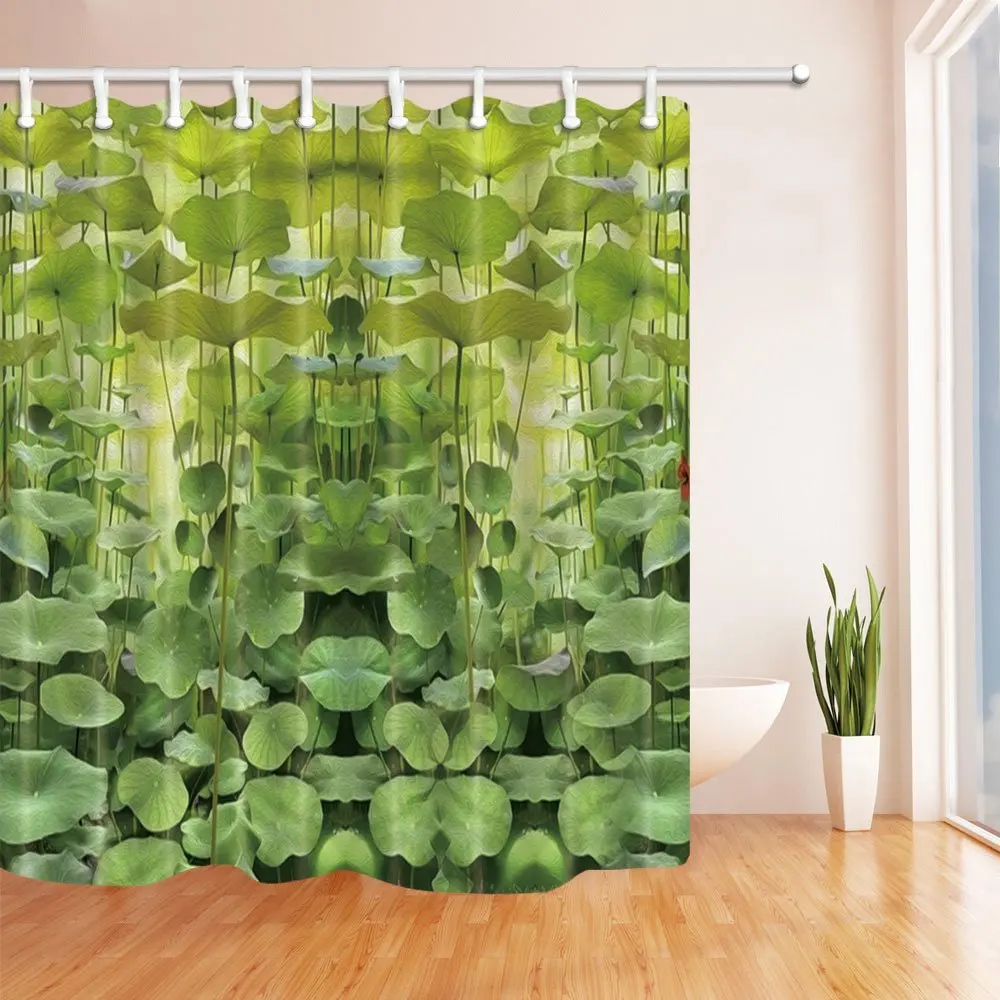 Green Plants Small lotus Leaves Vine Shower Curtain, Mildew Resistant