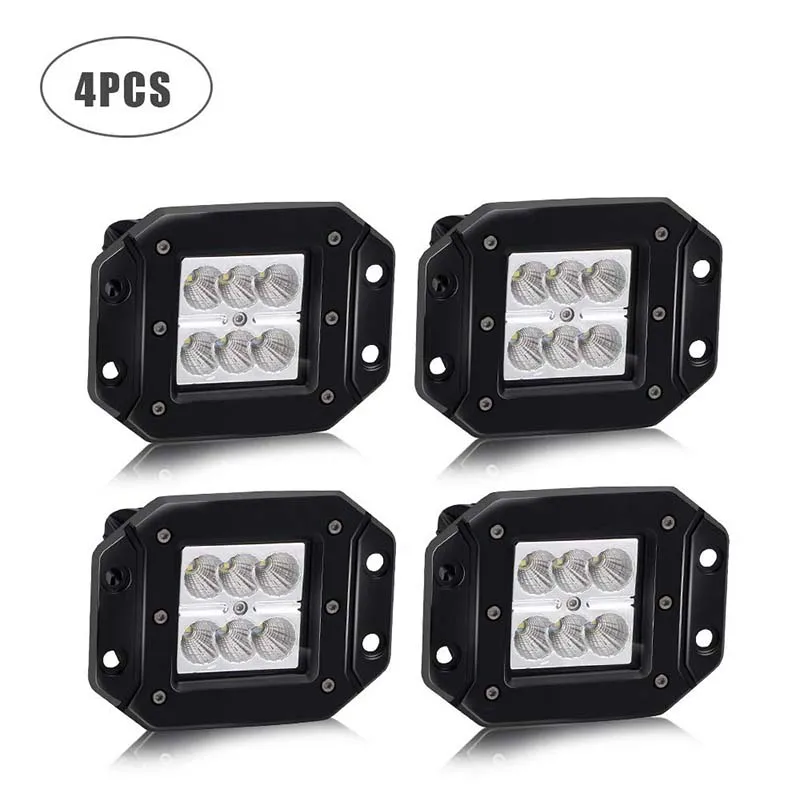 

4PCS 18W Flood Flush Mount Led Cube Work Light Bar Front Bumper Lamp For SUV Truck Jeep Off-Road Ford Boat