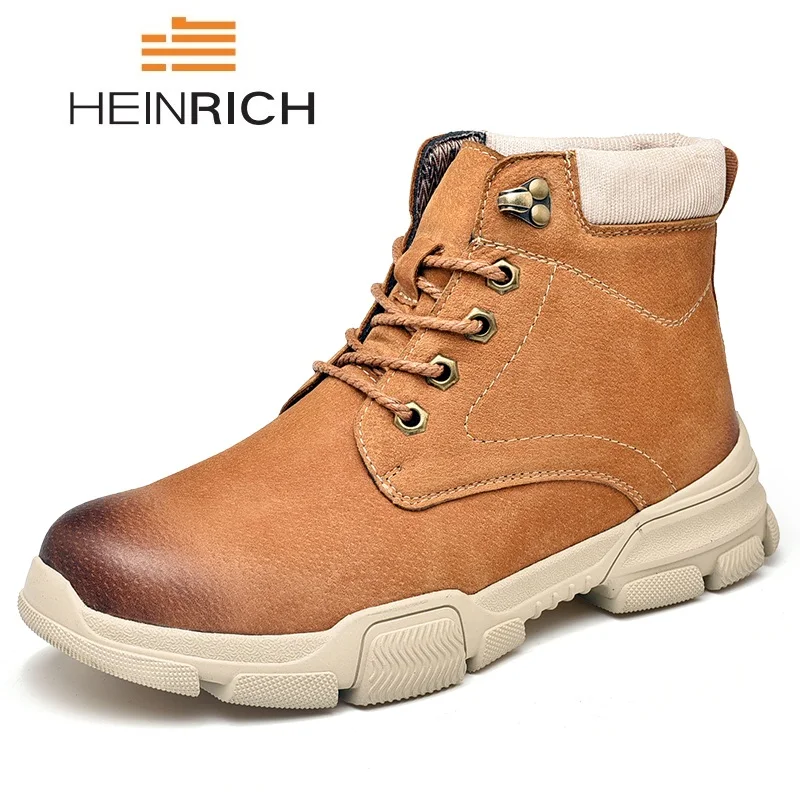 HEINRICH New Men Leather Boots Autumn Winter Fashion Working Shoes Lace Up Ankle Botas Hombre Cuero | Обувь
