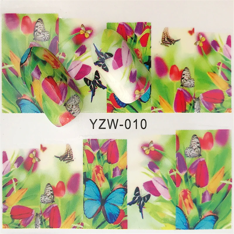 

FWC 1pcs Butterfly & Flower Summer Image Nail Decals Art Colorful Full Wraps for Nail Sticker Water Tips