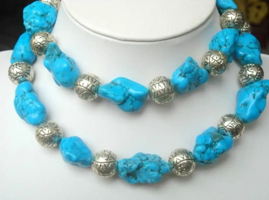 

Hot sell Noble- FREE SHIPPING>>>@@ AS4708 35" NEW SILVER NATURAL TURQUOISE NECKLACE CLASSIC