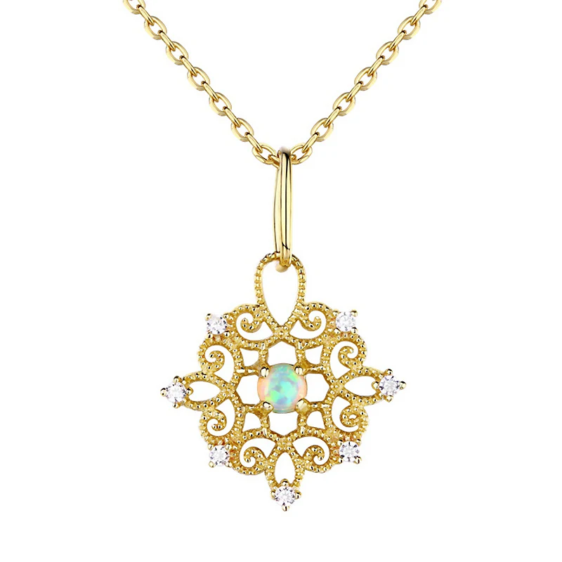 

Ruifan 18K Light Gold 925 Sterling Silver Necklace Natural Colorful Opal Pendant Necklaces Palace Retro Women's Jewelry YNC073