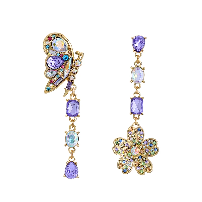

ed00545c 2018 New Purple Butterfly Flower Asymmetry Drop Earrings for Girls Women Fashion Jewelry
