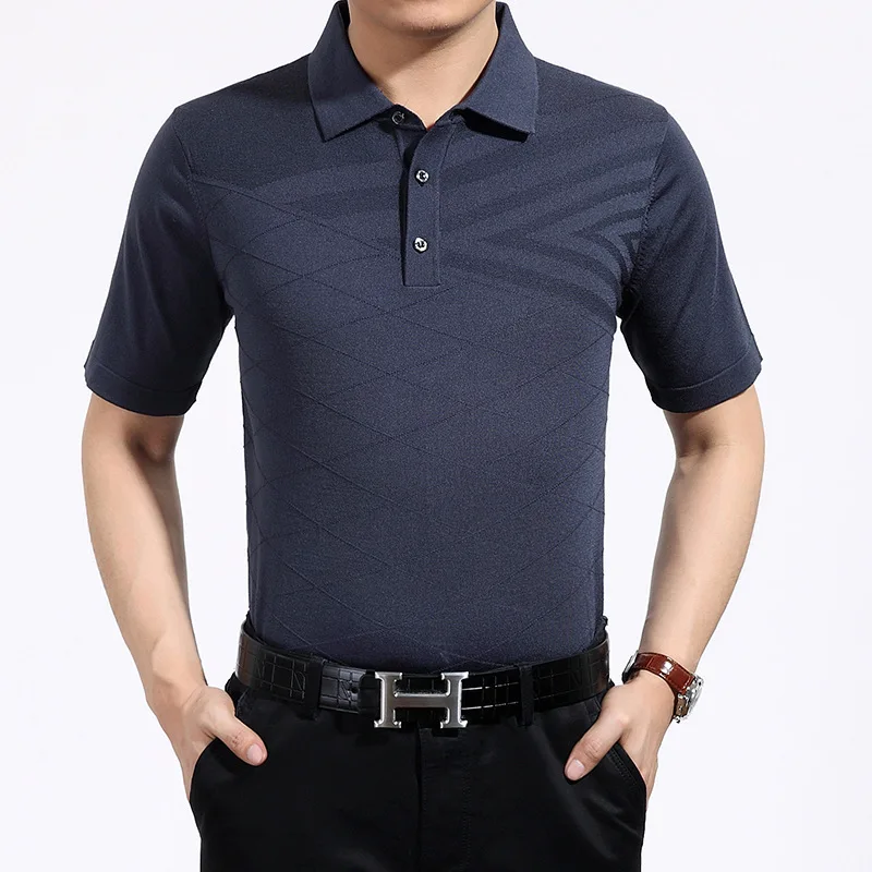 

summer 2018 short sleeve real silk shirt men's middle age business loose knit shirts camisa masculina free shipping