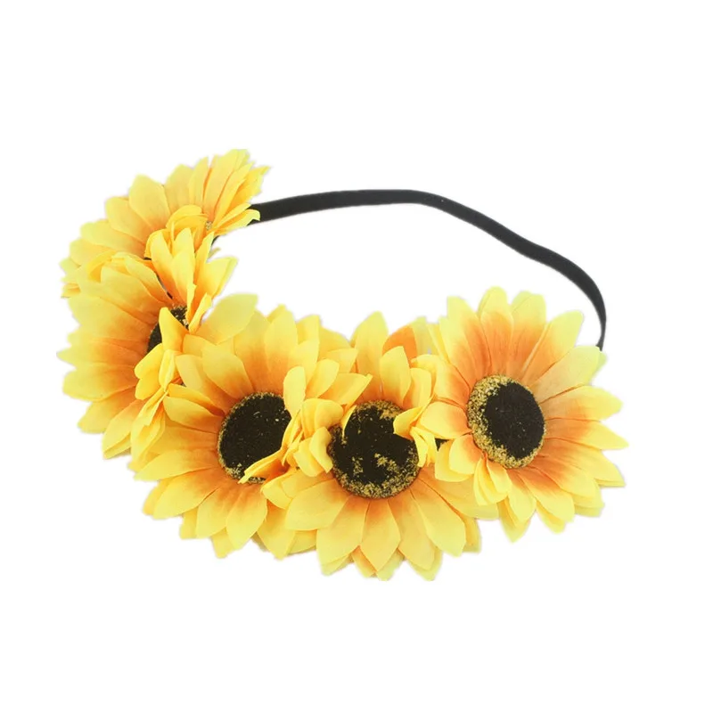 Sugarbay Bohemian Sunflower Headband Festival Stretch hair accessories Elasticity  Wreath Yellow  Flower Crown Women HairBand hair bows for women Hair Accessories