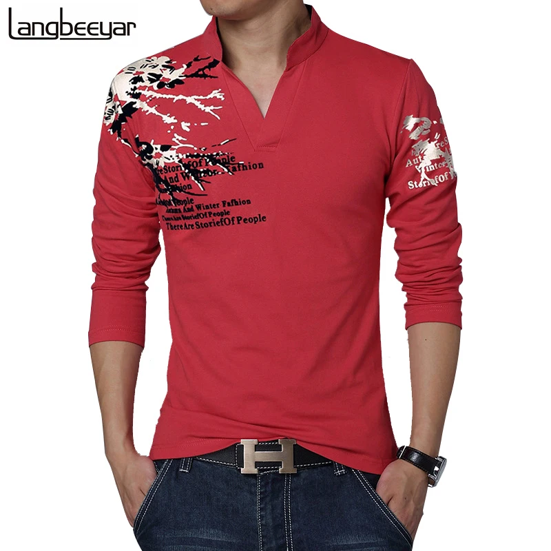 New Fashion Brand Trend Print Slim Fit Long Sleeve T Shirt