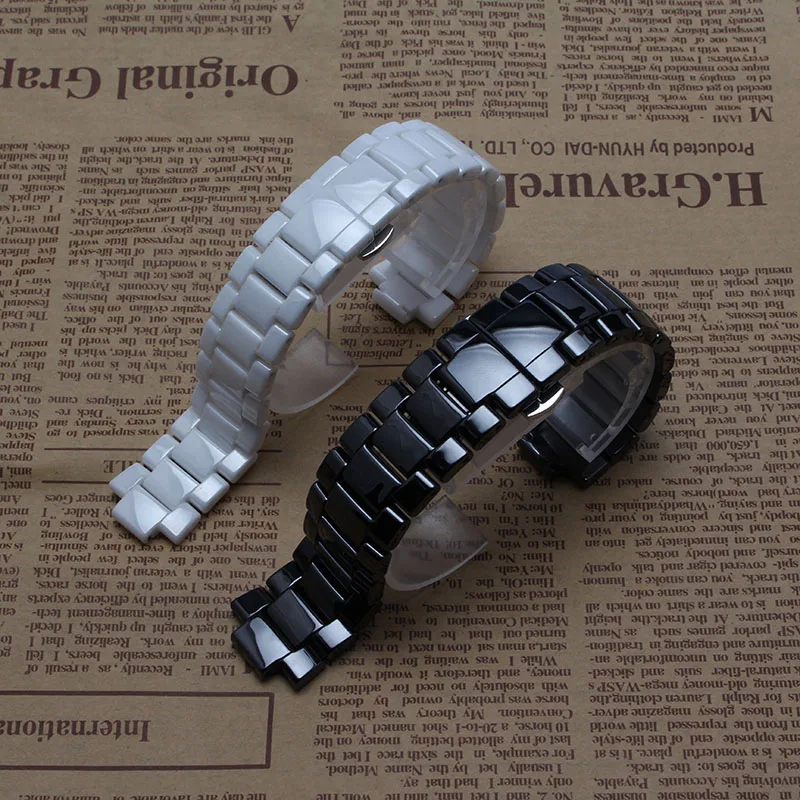 

High quality pure ceramic watchband white black watch band strap Butterfly Buckle for wristband men 22mm women 19mm ar1421 1426