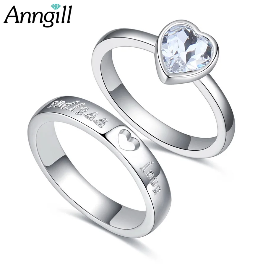 Anngill Романтические свадебные Кольца для влюбленных кристаллами от Swarovski Пара Кольца для Обручение ювелирных изделий партии Обручальные кольца
