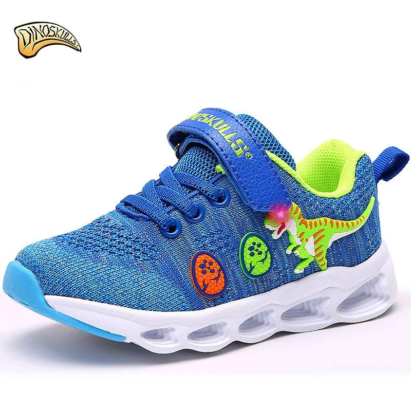 

Dinoskulls Kids Boys Sneakers LED Light Up Shoes 3D Dinosaur Mesh Breathable Running Shoes Toddler 2019 Sports Tenis Trainers