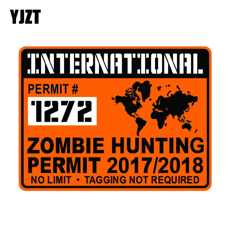 

YJZT 20x15cm Funny International ZOMBIE Hunting Permit Waterproof Retro-reflective Decal Car Sticker C1-8034