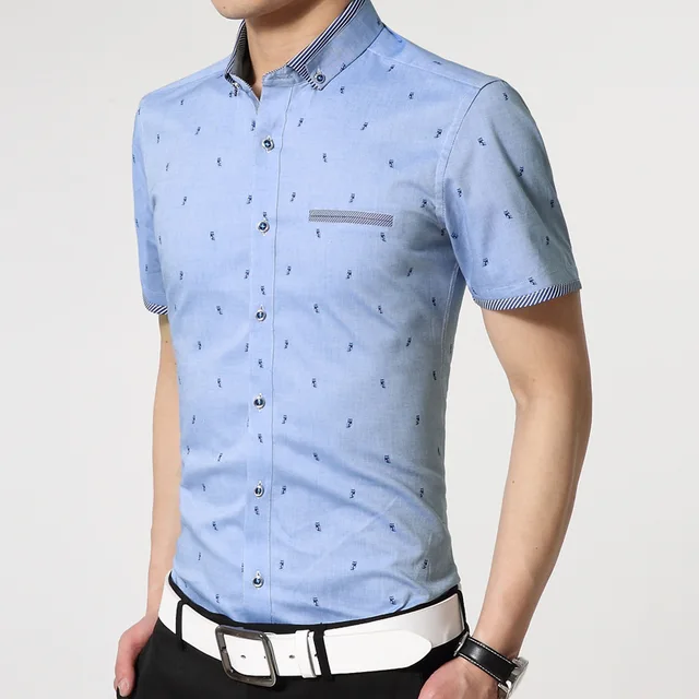 Men Printed Short sleeved Comfortable Cotton Oxford Shirt
