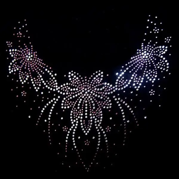 Floral Neckline Collar Trim Rhinestones Iron on Hot Fix Motif Heat Press Applique Patch