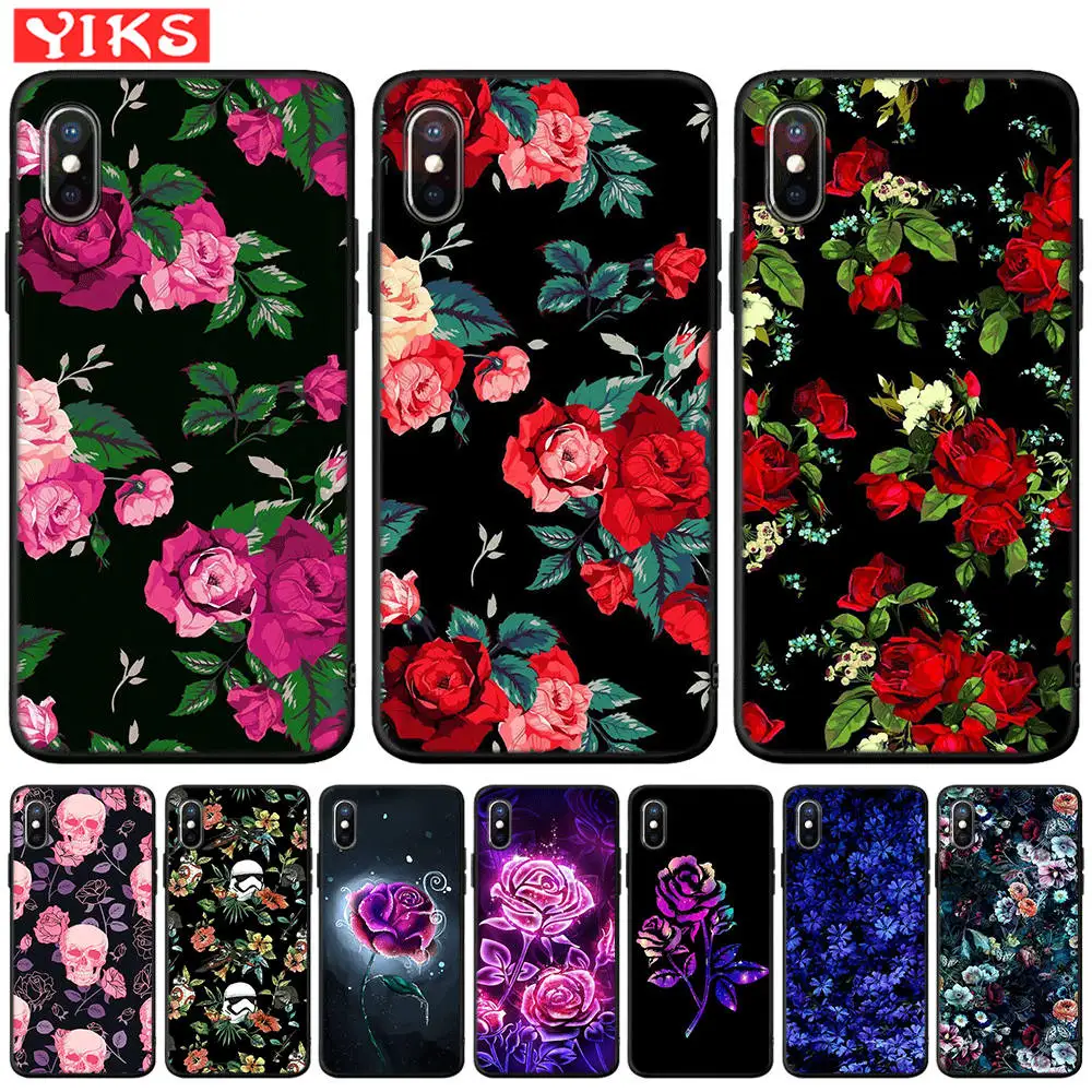 Flowers Rose Skull Soft TPU Cases For iPhone 6s 6 7 8 Plus XS Max XR Phone Case 5 S SE X Floral Coque Fundas Etui | Мобильные