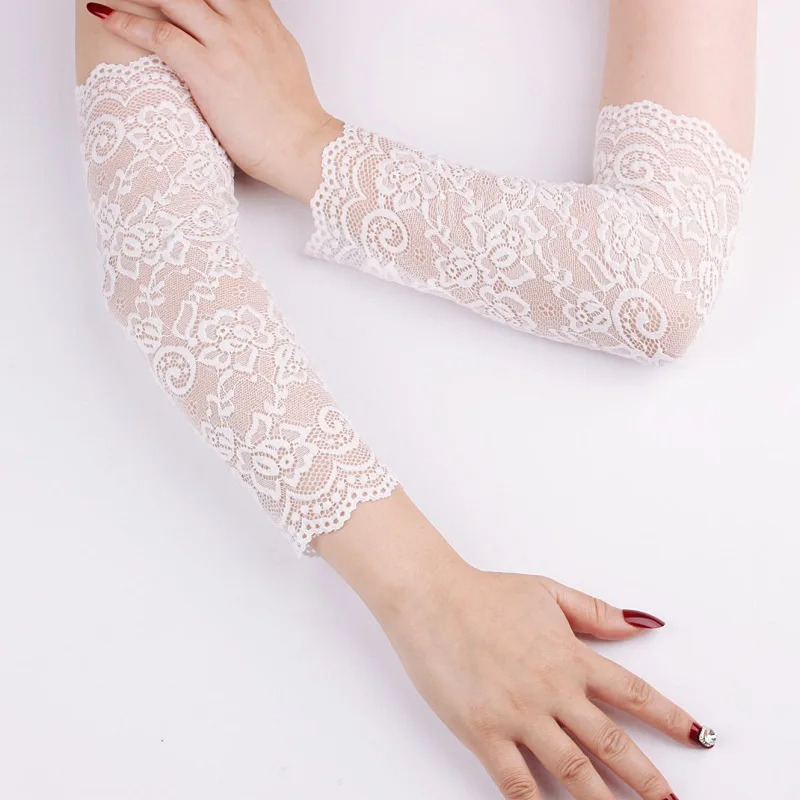 Women's Fashion Summer Arm Sleeves Sun UV Protection Gloves Sexy Hollow Out Lace Concealer Arm Warmers Protective Elbow Sleeve