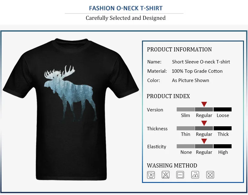 Geek Misty Forest Moose Tops Shirts for Men Designer Father Day Round Collar Cotton Short Sleeve T Shirt Summer Tee-Shirts Misty Forest Moose