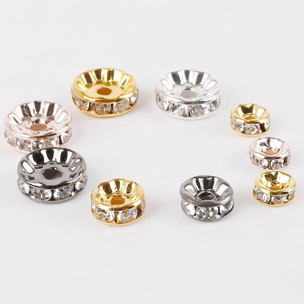 

50Pcs colorful 4 6 8 10mm Silver Gold AB Crystal Rhinestone Rondelle Spacer Beads For Jewelry Making Bracelet Necklace