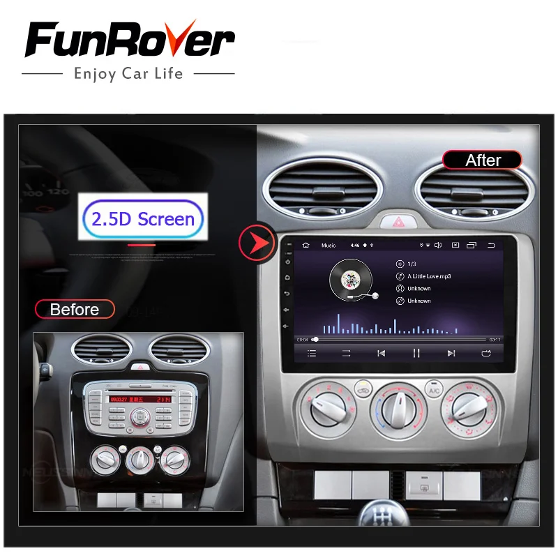 FUNROVER 9 дюймов Android 9,0 Автомагнитола для ford focus EXI MT 2 3 Mk2 2004 2005 2006 2007 2008 2009-2011 2Din gps мультимедийный плеер