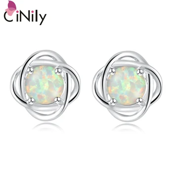 

CiNily Created White Fire Opal Silver Plated Wholesale Hot Sell for Women Fashion Jewelry Stud Earrings 11mm OH2761