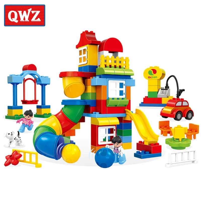 

QWZ 100Pcs Large Size Happy Pipeline Construction Building Blocks Educational Bricks Kids Toys Compatible with LegoeING Duplos