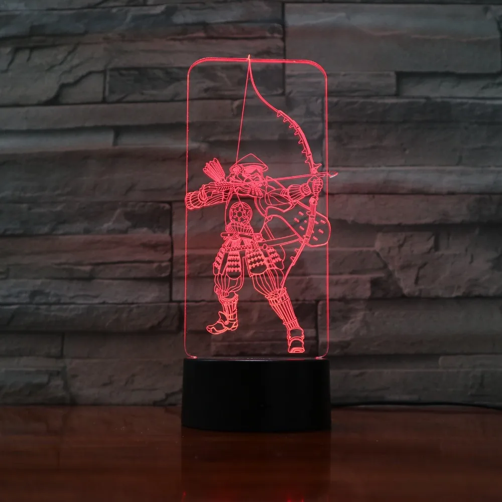Martial Arts Bow Shooter 3D Acrylic Night Light USB Sleep Light Fixture 3AA Battery Power Table