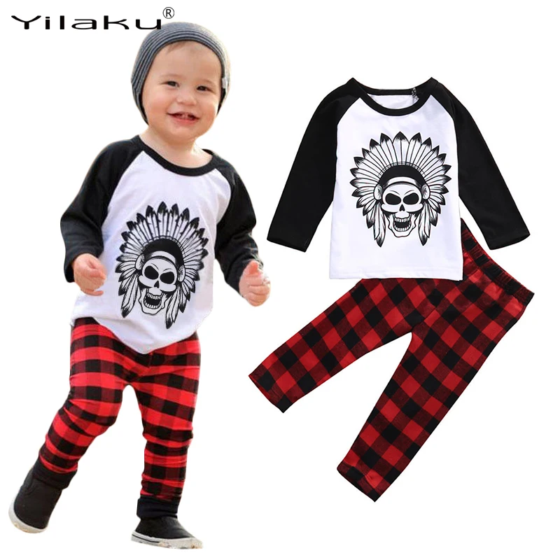 

Autumn Baby Boys Girls Clothes Set Kids Cartoon T-shirt+Plaid Pants Newborn Baby Clothing Sets Children 2PCS Casual Suit CF506