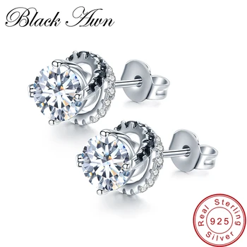 

[BLACK AWN] 925 Sterling Silver Jewelry Stud Earring Trendy Engagement Earrings for Women T029