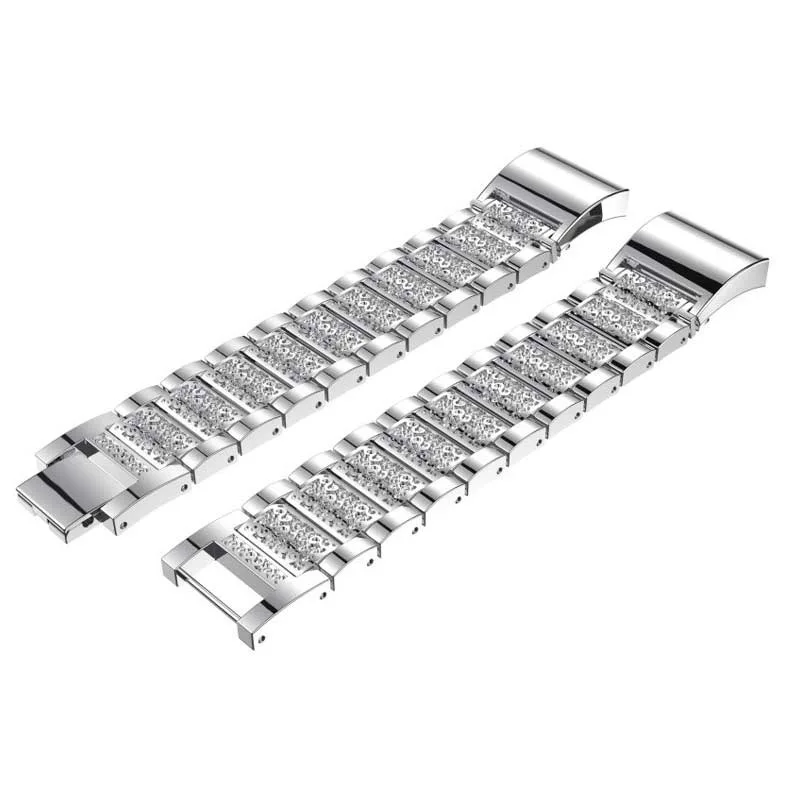 

Replacement Metal Bands with Rhinestone Bling Adjustable Bracelet Strap for Fitbit Charge 2 LXH